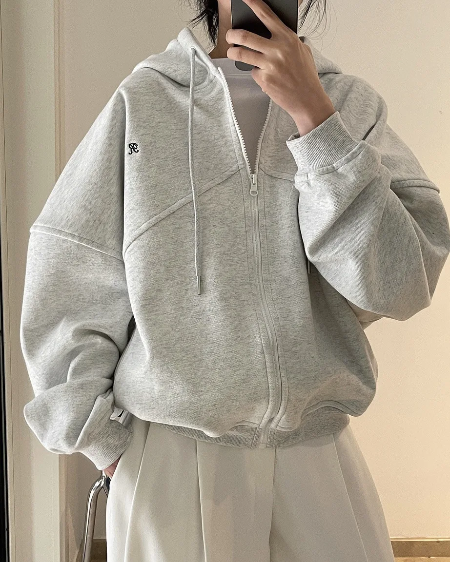 [LANMREM] Letter Hooded Sweatshirt For Women Zipper Cardigan Long Sleeve Casual Loose Top Fashion 2025 Autumn New 26D9799