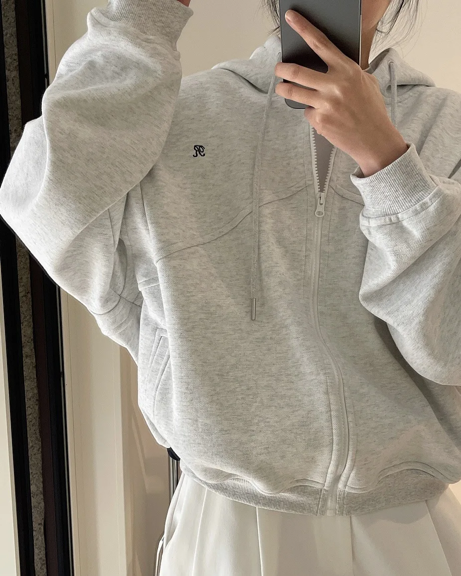 [LANMREM] Letter Hooded Sweatshirt For Women Zipper Cardigan Long Sleeve Casual Loose Top Fashion 2025 Autumn New 26D9799