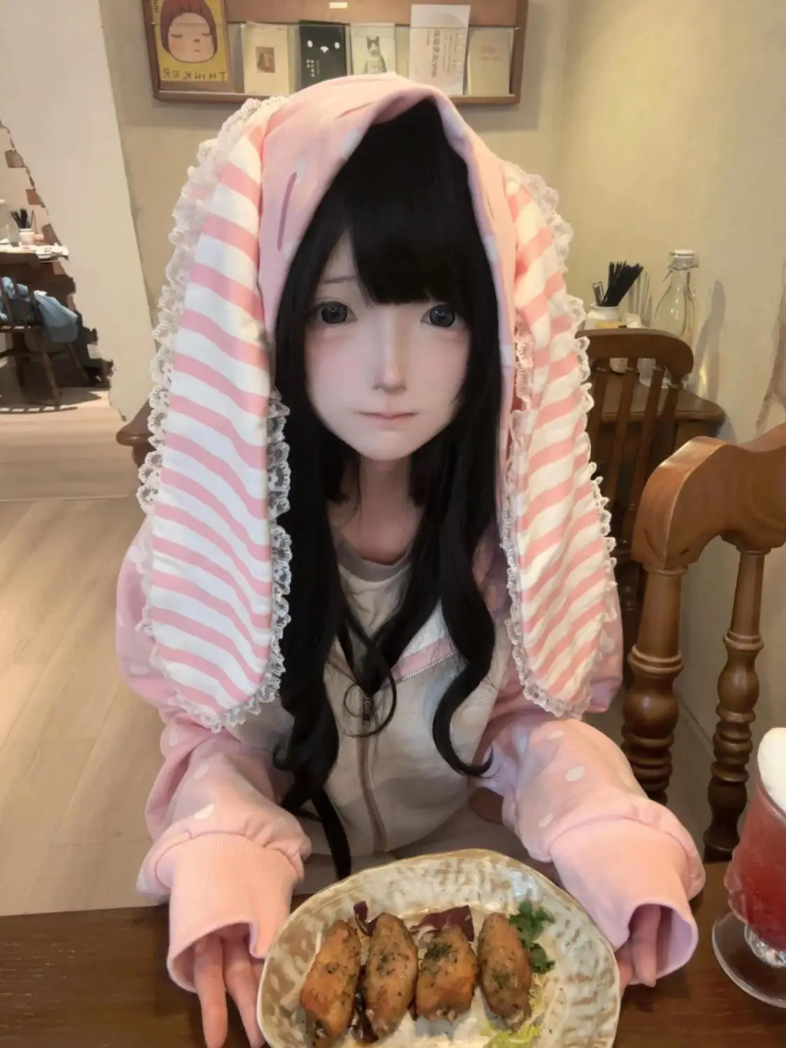 Aoaiiys Japanese Hoodies Women Kawaii Rabbit's Ears Loose Outerwear Strawberry Dot Print Aesthetic Sweatshirt Autumn Winter New