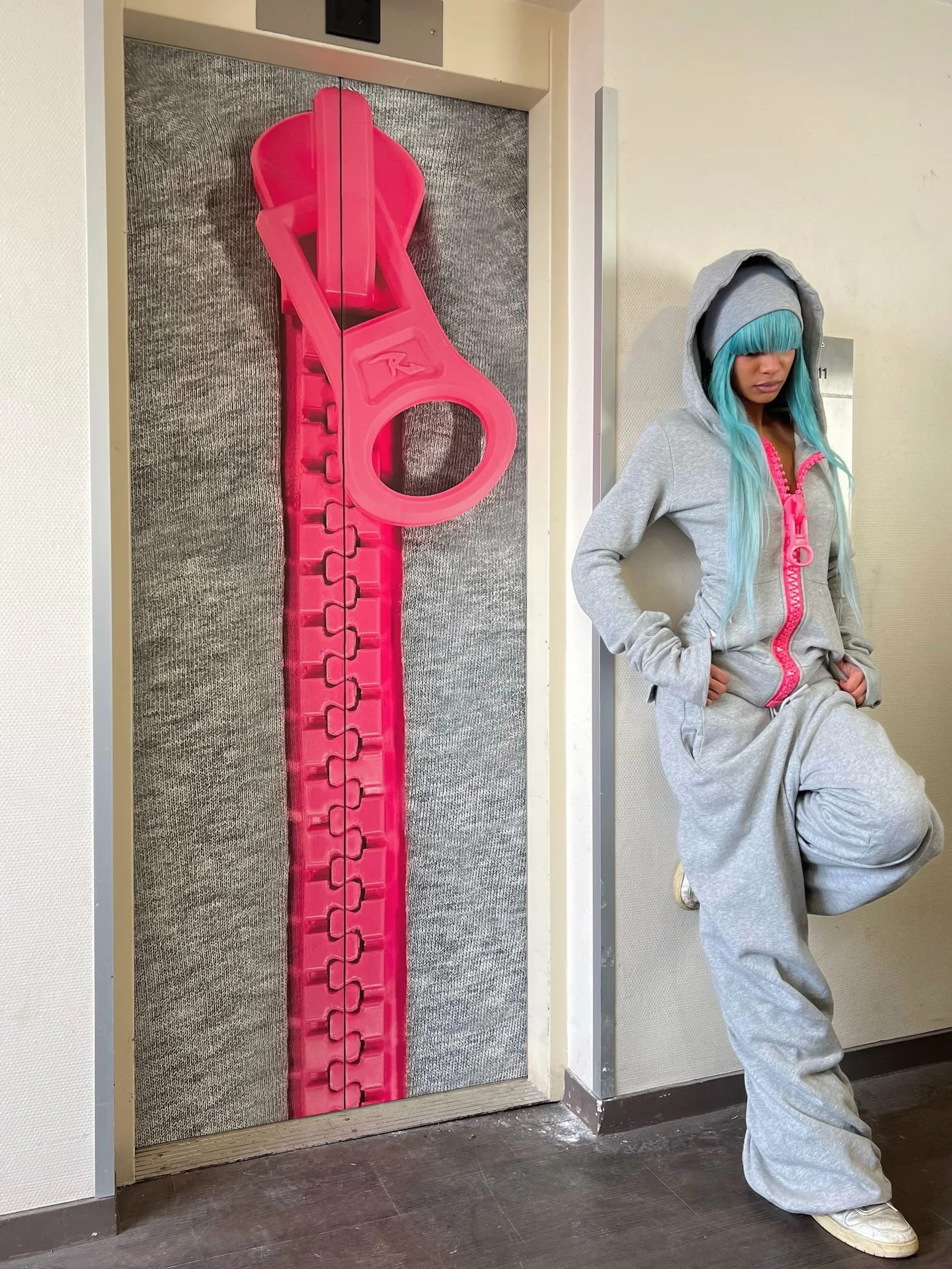 Womens Oversized Zip Up Hoodie Colorful Giant Hair Clip Barrette Pink Black Grey Long Sleeve Cropped Sweatshirt Hooded Jacket