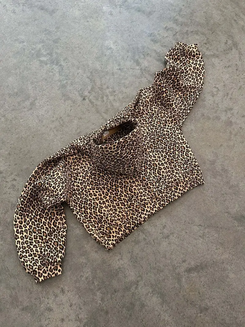 Deeptown Vintage Leopard Hoodies Women Y2k Oversized Animal Print Hooded Sweatshirts Pullovers Retro Grunge Hip Hop Streetwear