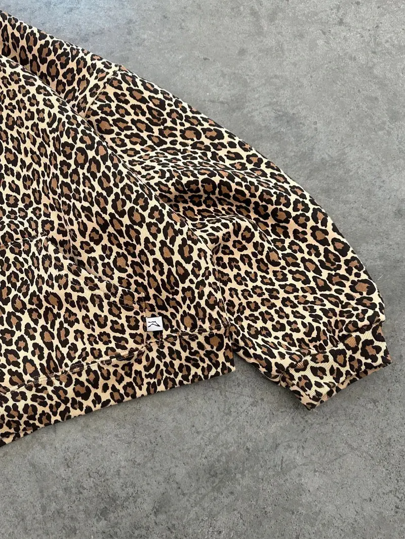 Deeptown Vintage Leopard Hoodies Women Y2k Oversized Animal Print Hooded Sweatshirts Pullovers Retro Grunge Hip Hop Streetwear