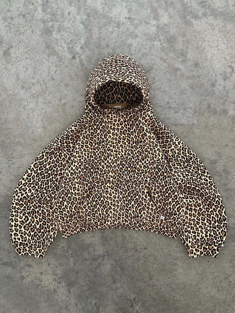Deeptown Vintage Leopard Hoodies Women Y2k Oversized Animal Print Hooded Sweatshirts Pullovers Retro Grunge Hip Hop Streetwear