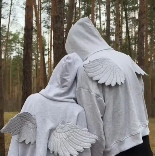 Y2K Angel Wings Hooded Sweatshirt, New 2026 Release Solid Color Zipper Street Cute Personalized Top Role-Playing Outfit