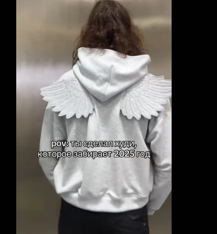 Y2K Angel Wings Hooded Sweatshirt, New 2026 Release Solid Color Zipper Street Cute Personalized Top Role-Playing Outfit