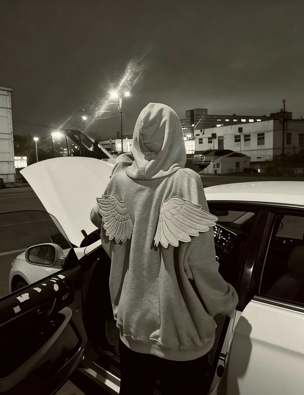 Y2K Angel Wings Hooded Sweatshirt, New 2026 Release Solid Color Zipper Street Cute Personalized Top Role-Playing Outfit