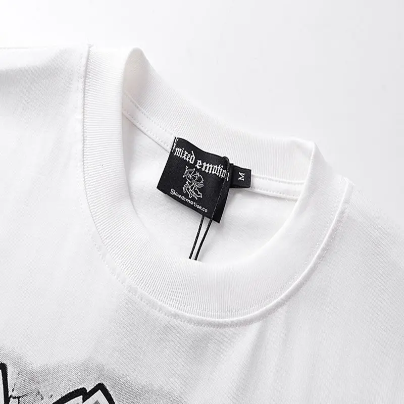 2026 NEW RMIXED EMOTION Rhinestone Shirt Streetwear Cotton Loose Round Neck Top Tees Oversized Tee Top Trendy