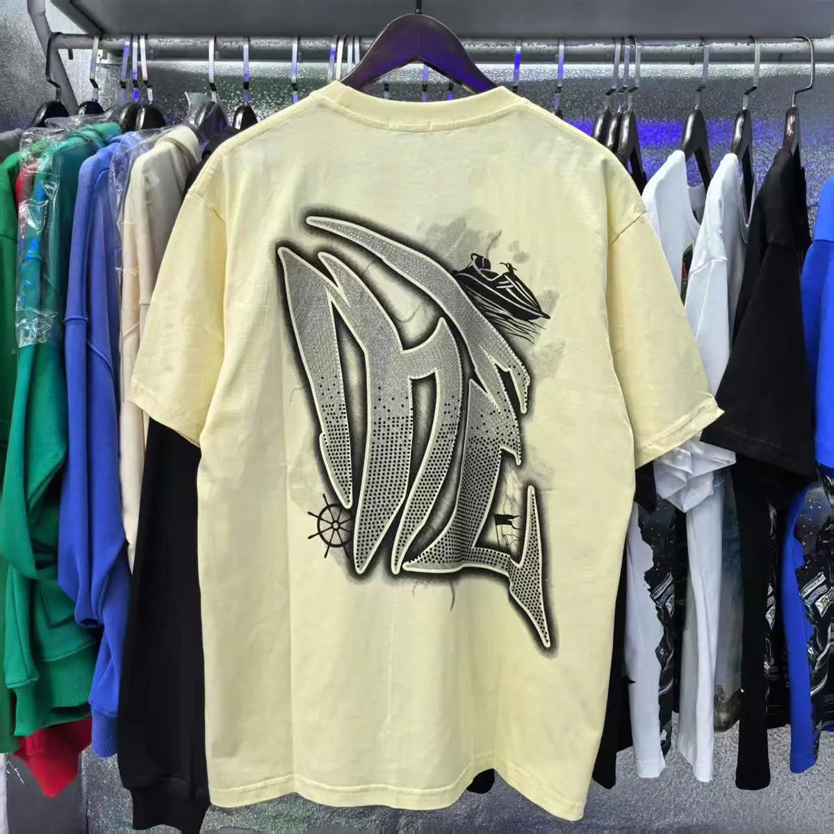 2026 NEW RMIXED EMOTION Rhinestone Shirt Streetwear Cotton Loose Round Neck Top Tees Oversized Tee Top Trendy