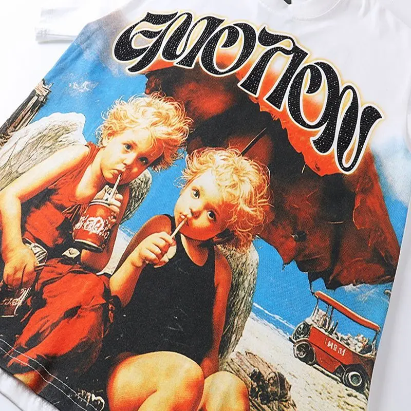 2026 NEW RMIXED EMOTION Rhinestone Shirt Streetwear Cotton Loose Round Neck Top Tees Oversized Tee Top Trendy