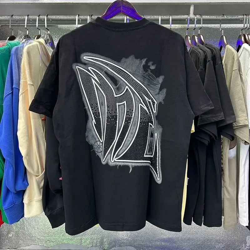 2026 NEW RMIXED EMOTION Rhinestone Shirt Streetwear Cotton Loose Round Neck Top Tees Oversized Tee Top Trendy