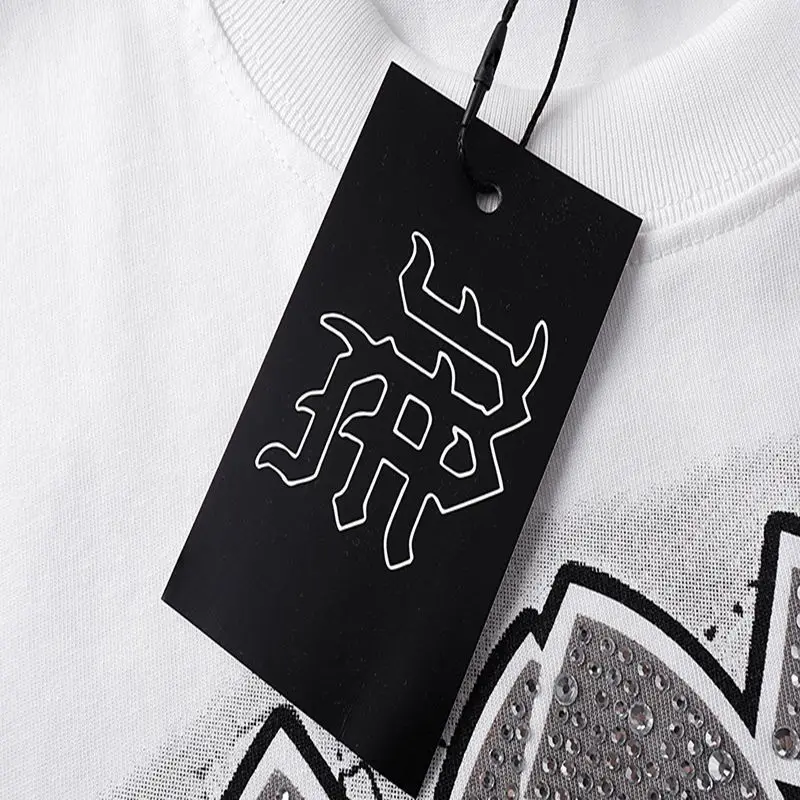 2026 NEW RMIXED EMOTION Rhinestone Shirt Streetwear Cotton Loose Round Neck Top Tees Oversized Tee Top Trendy