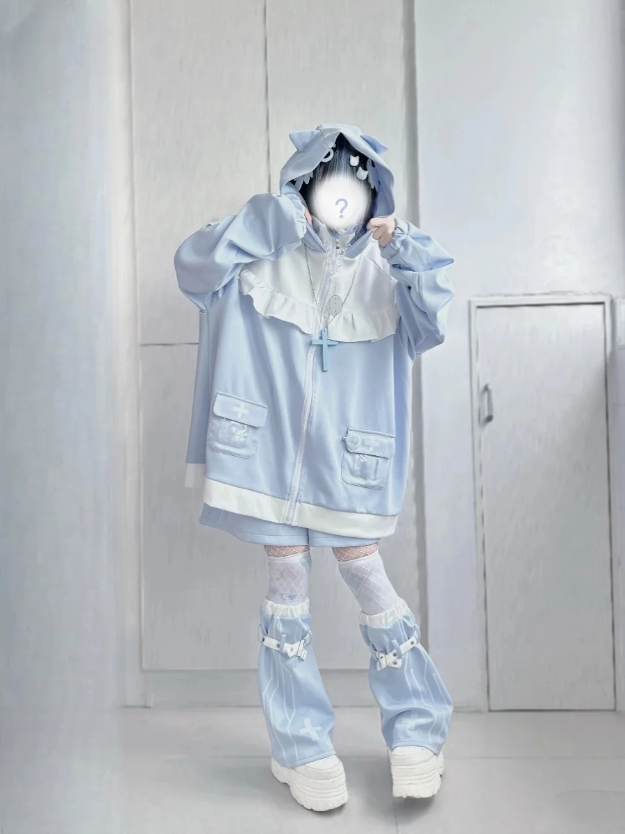 Japanese Mine Style Subculture Cute Sweet Girl Y2k Clothing Loose Casual Cat Ears Hooded Zipper Hoodie Sweatershirt Women Autumn