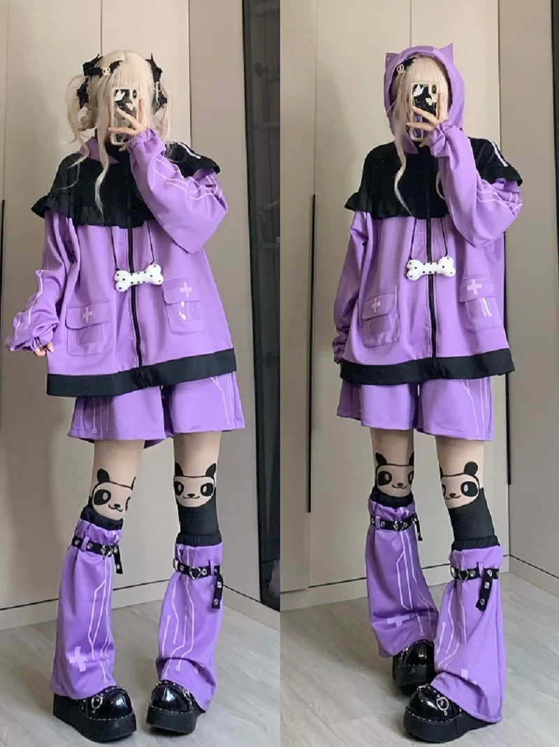 Japanese Mine Style Subculture Cute Sweet Girl Y2k Clothing Loose Casual Cat Ears Hooded Zipper Hoodie Sweatershirt Women Autumn