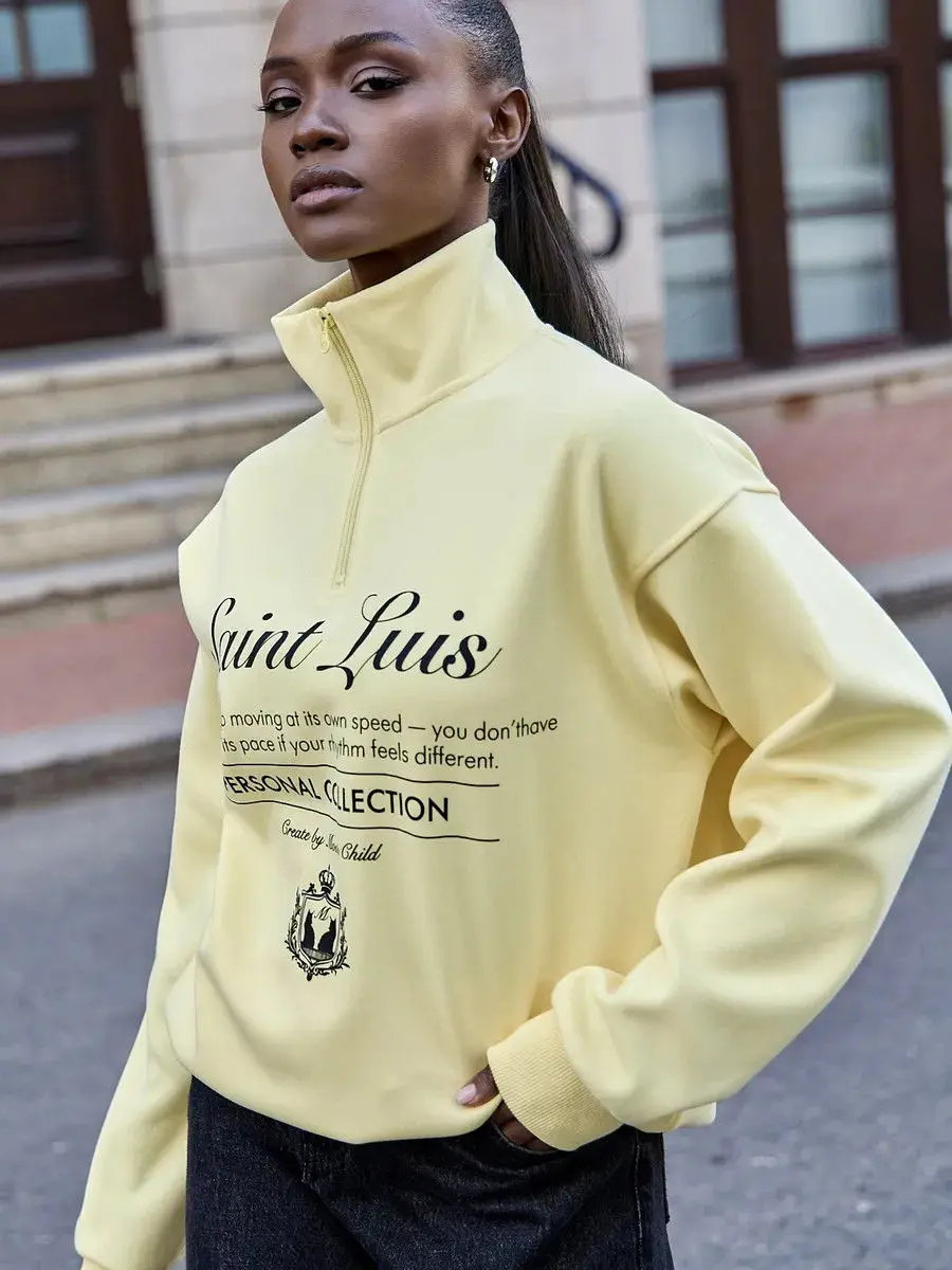Sport Preppy-style Loose Sweatshirts Zipper Open Stand Collar Hoodie Apricot Retro Letter Print Full Sleeve Y2K Top Sweet Women