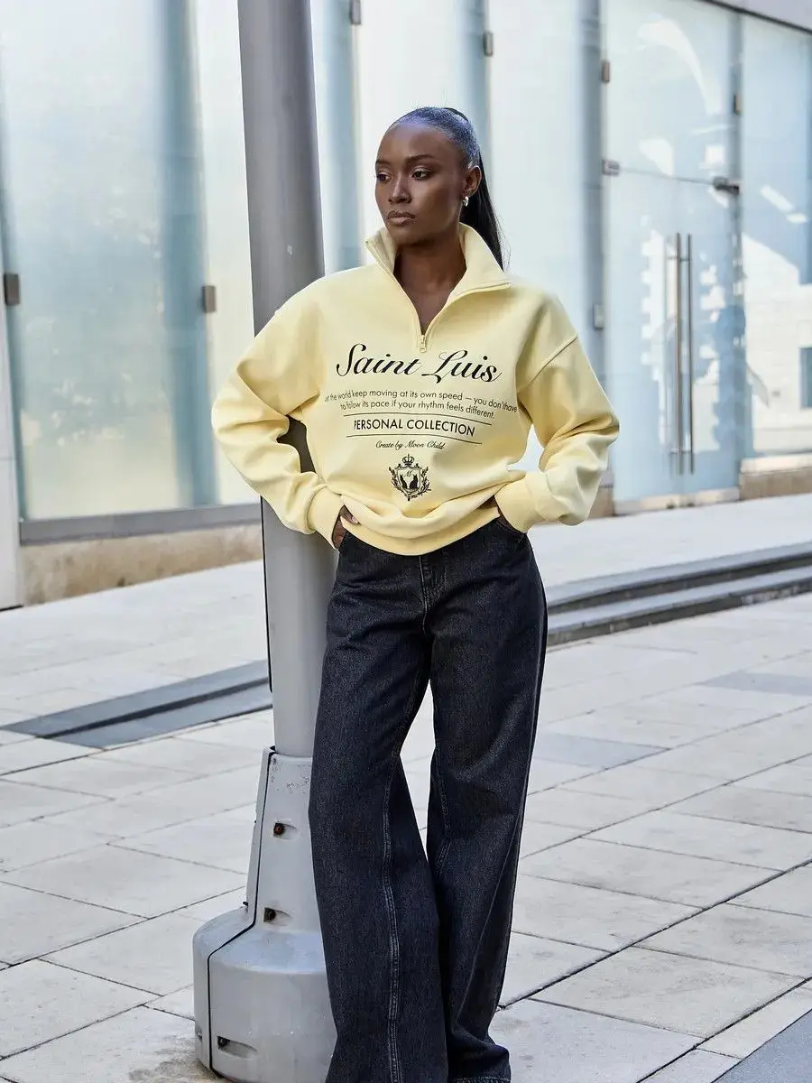 Sport Preppy-style Loose Sweatshirts Zipper Open Stand Collar Hoodie Apricot Retro Letter Print Full Sleeve Y2K Top Sweet Women