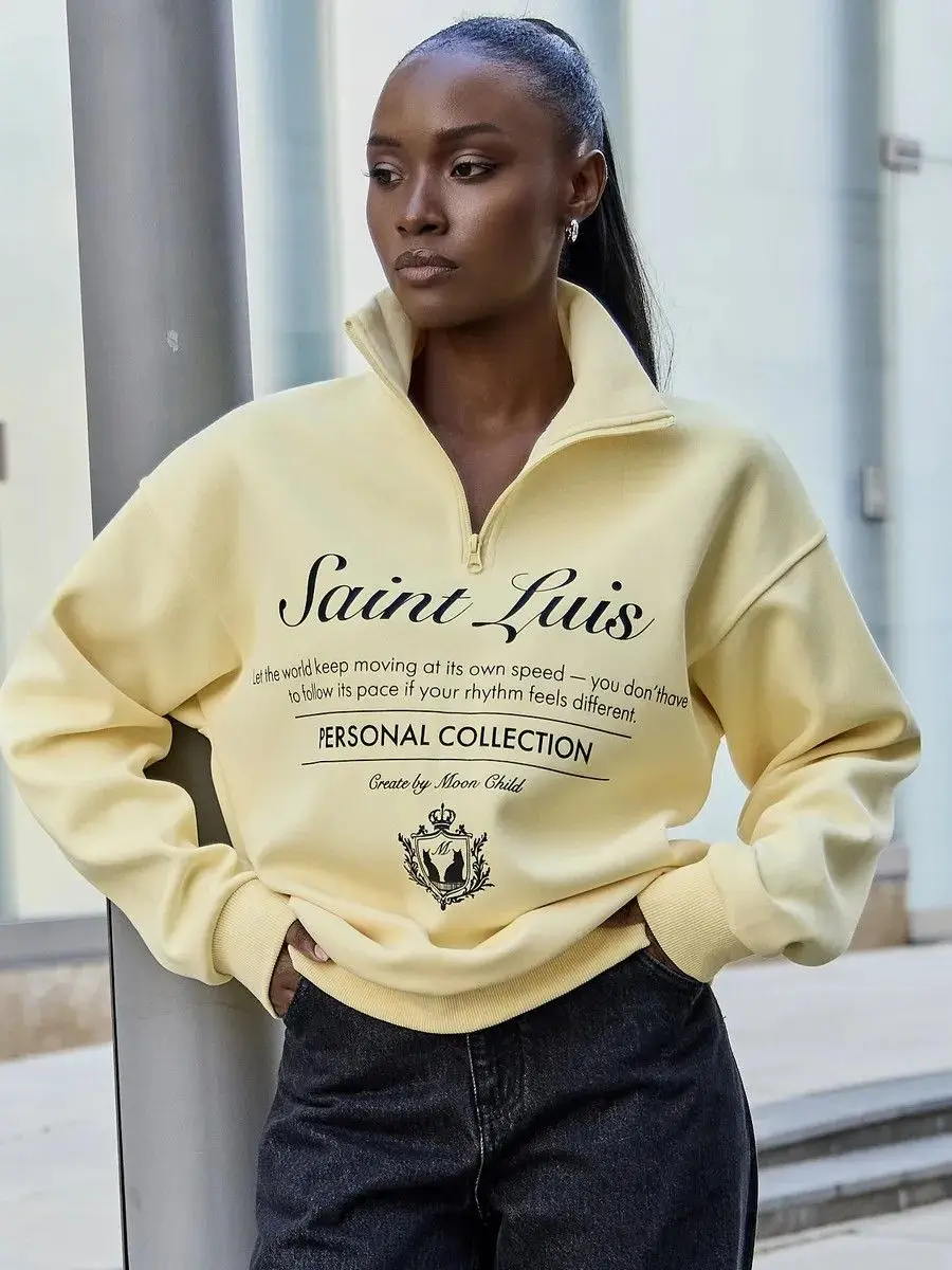 Sport Preppy-style Loose Sweatshirts Zipper Open Stand Collar Hoodie Apricot Retro Letter Print Full Sleeve Y2K Top Sweet Women