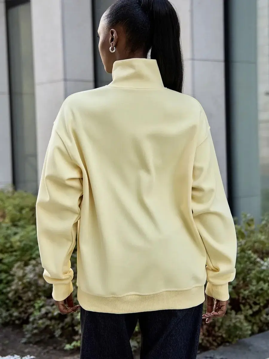 Sport Preppy-style Loose Sweatshirts Zipper Open Stand Collar Hoodie Apricot Retro Letter Print Full Sleeve Y2K Top Sweet Women