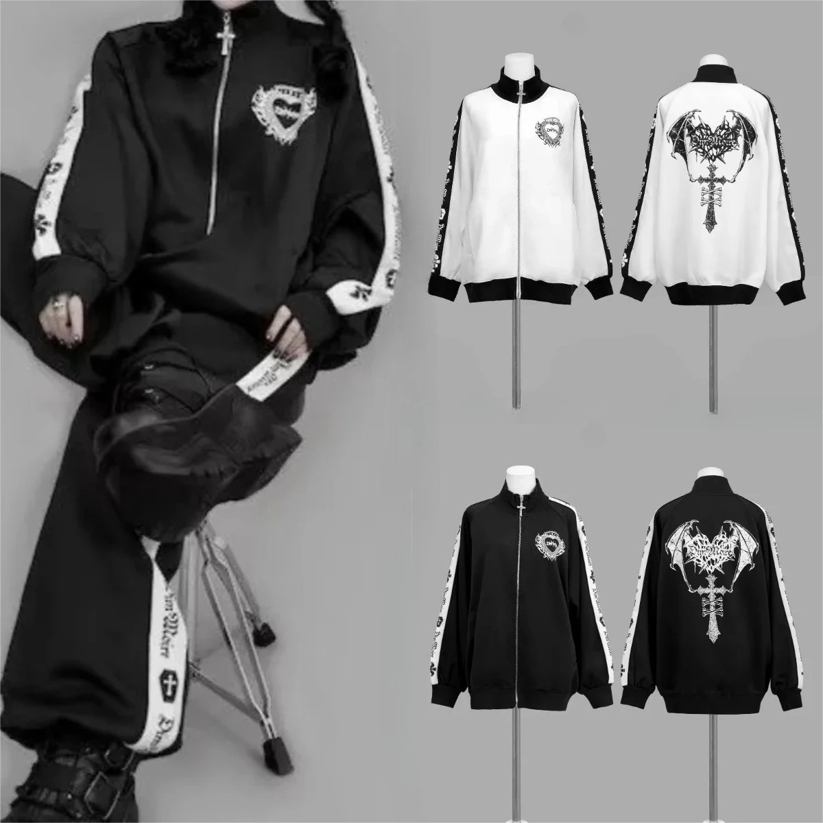 Gothic Subculture Hip-hop Sweatshirts Women Autumn Turtleneck Hoodie Coats Harajuku Loose Versatile Daily Jackets Zip Up Clothes