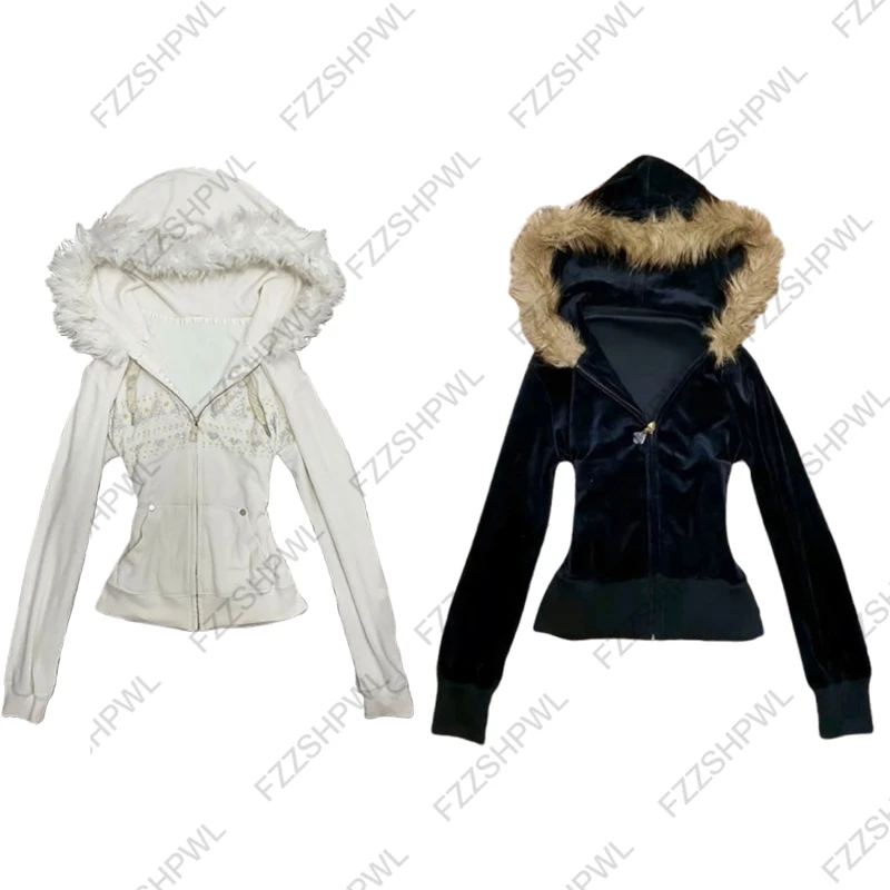 NEW Black and White Streetwear High street Y2K Zip up hoodie Fashion Cute Casual Knitwear Classic Minimalist Chic Top Unique