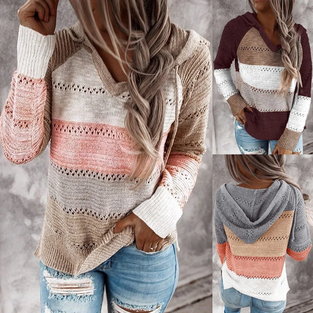 Customizable Hooded Women Casual Long Sleeve Knitted Hoody