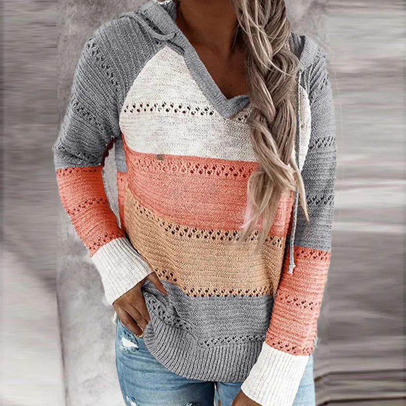 Customizable Hooded Women Casual Long Sleeve Knitted Hoody