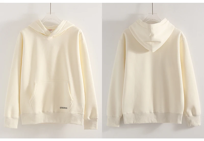Streamgirl Fleece Hoodies Women Winter Warm Oversized Warm Sweatshirts Boyfriend Hoodies Simple Green Hooded Sweatshirt Couples