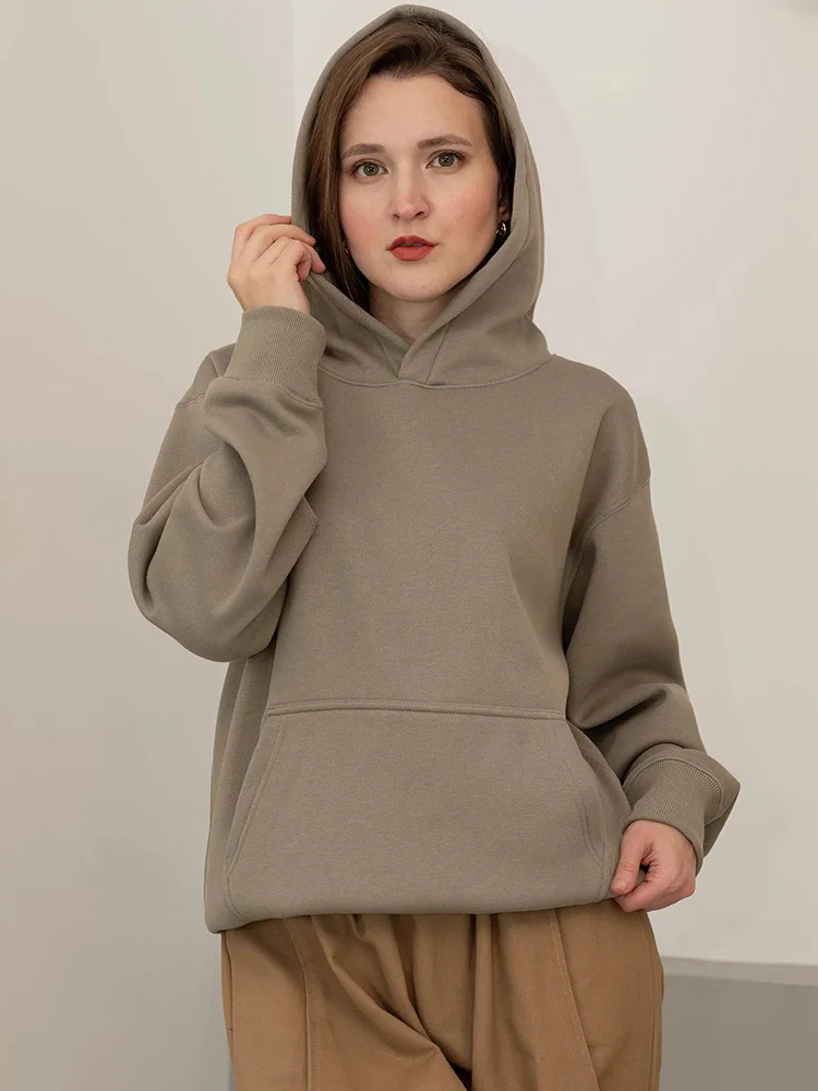 Streamgirl Fleece Hoodies Women Winter Warm Oversized Warm Sweatshirts Boyfriend Hoodies Simple Green Hooded Sweatshirt Couples