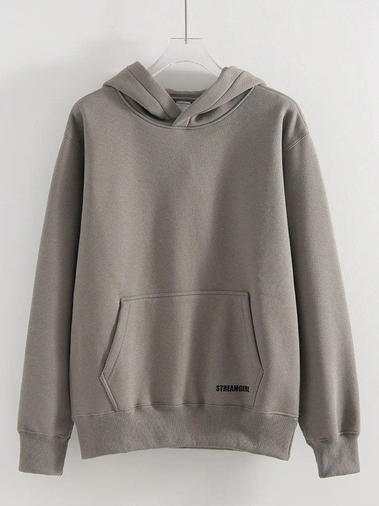 Streamgirl Fleece Hoodies Women Winter Warm Oversized Warm Sweatshirts Boyfriend Hoodies Simple Green Hooded Sweatshirt Couples