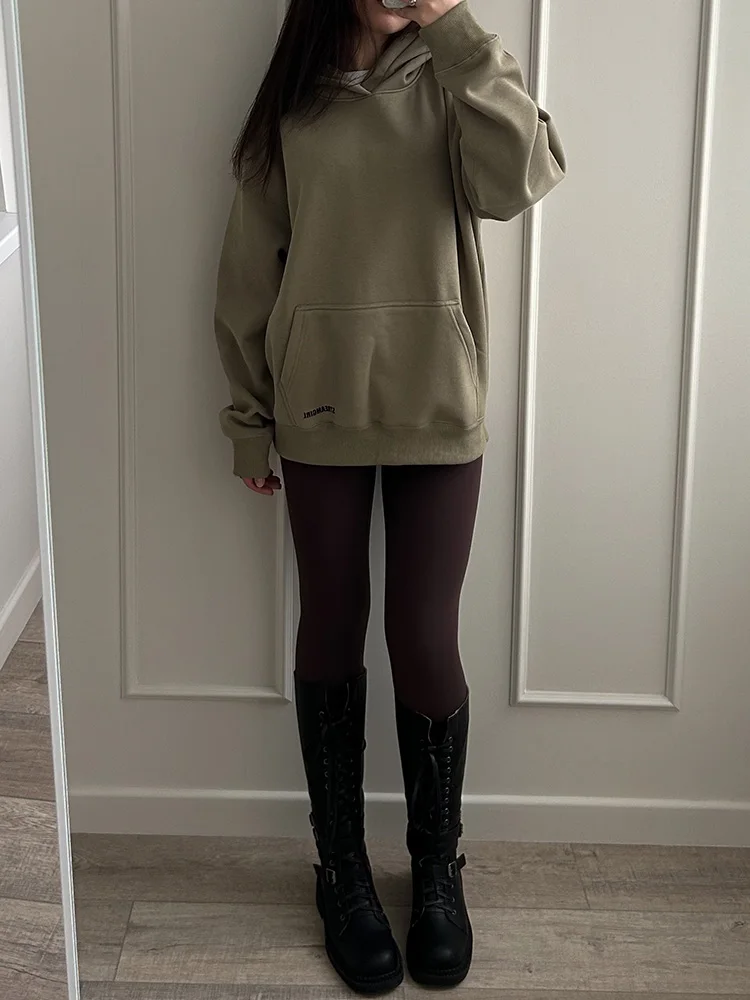 Streamgirl Fleece Hoodies Women Winter Warm Oversized Warm Sweatshirts Boyfriend Hoodies Simple Green Hooded Sweatshirt Couples