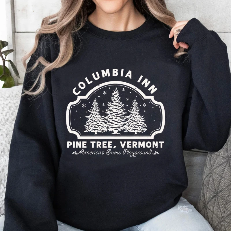 Columbia Inn Pine Tree Vermont Christmas Sweatshirt Women's Clothing Harajuku Pullover Streetwear Woman Clothes Hooded Sweat
