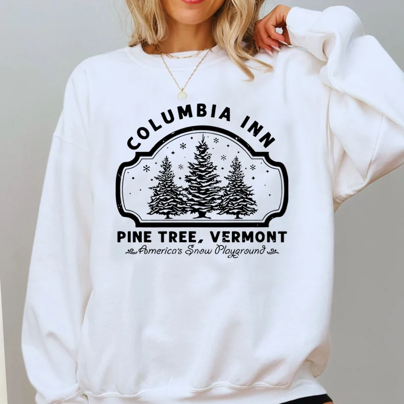 Columbia Inn Pine Tree Vermont Christmas Sweatshirt Women's Clothing Harajuku Pullover Streetwear Woman Clothes Hooded Sweat