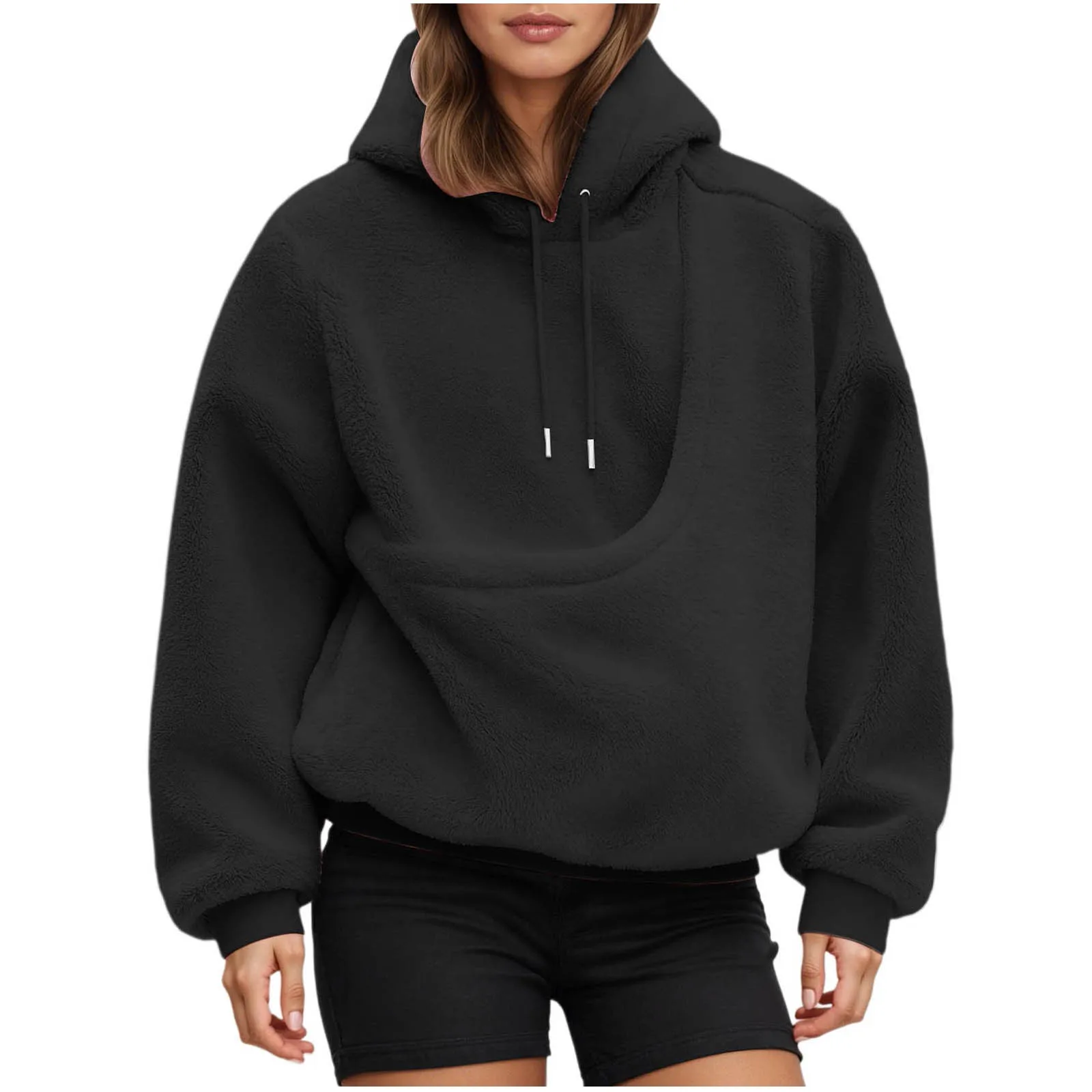 Dog Bag Pet Pocket Loose Hoodies Women Autumn And Winter Casual Fleece Solid Color Pet Pocket Hooded Sweatshirt Pullover Tops