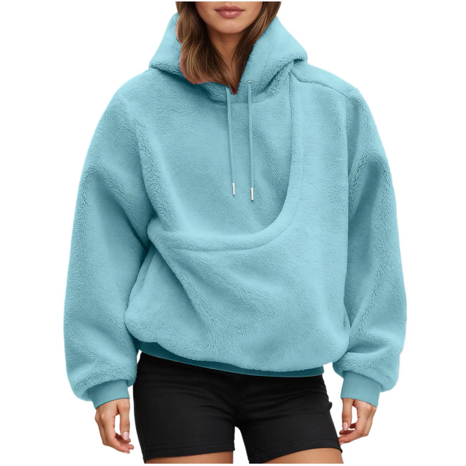 Dog Bag Pet Pocket Loose Hoodies Women Autumn And Winter Casual Fleece Solid Color Pet Pocket Hooded Sweatshirt Pullover Tops