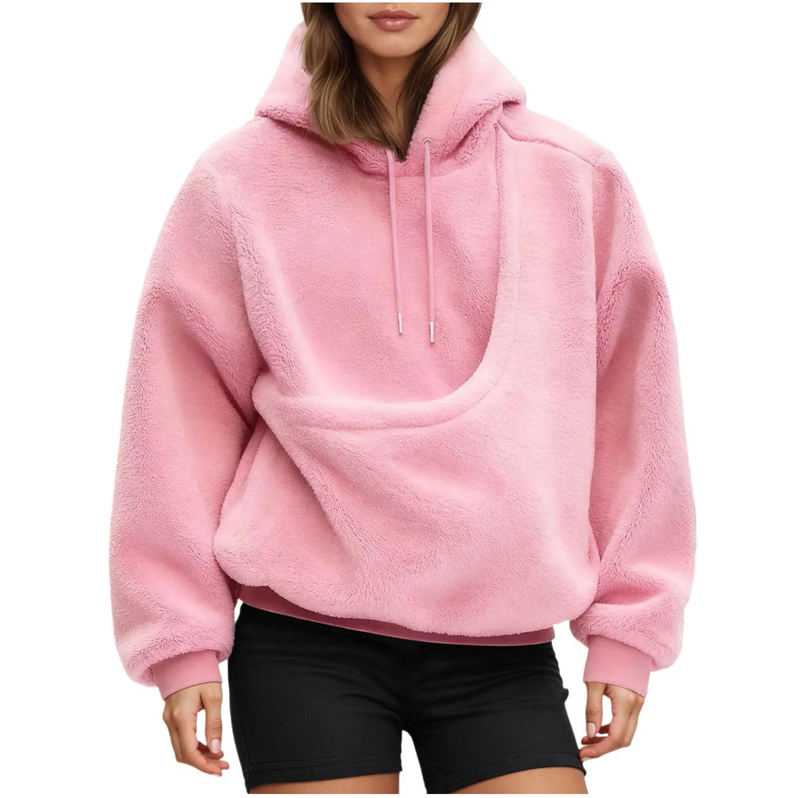 Dog Bag Pet Pocket Loose Hoodies Women Autumn And Winter Casual Fleece Solid Color Pet Pocket Hooded Sweatshirt Pullover Tops