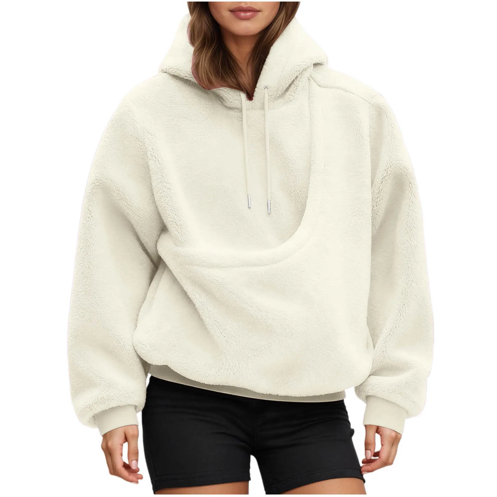 Dog Bag Pet Pocket Loose Hoodies Women Autumn And Winter Casual Fleece Solid Color Pet Pocket Hooded Sweatshirt Pullover Tops