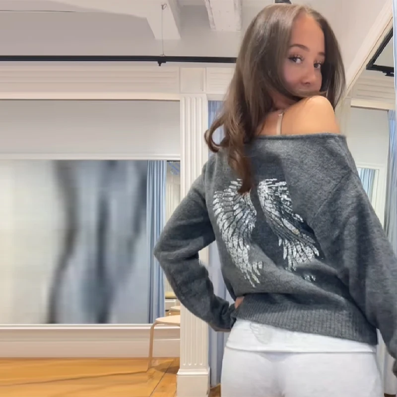 Sequin Angel's Wings Hoodies Women Loose Long Sleeve Pullovers Top Slim Yoga Pant Set 2025 New Casual Lady Two Piece Sets
