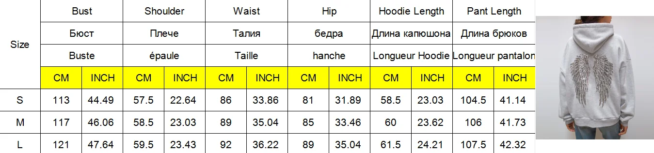 Sequin Angel's Wings Hoodies Women Loose Long Sleeve Pullovers Top Slim Yoga Pant Set 2025 New Casual Lady Two Piece Sets
