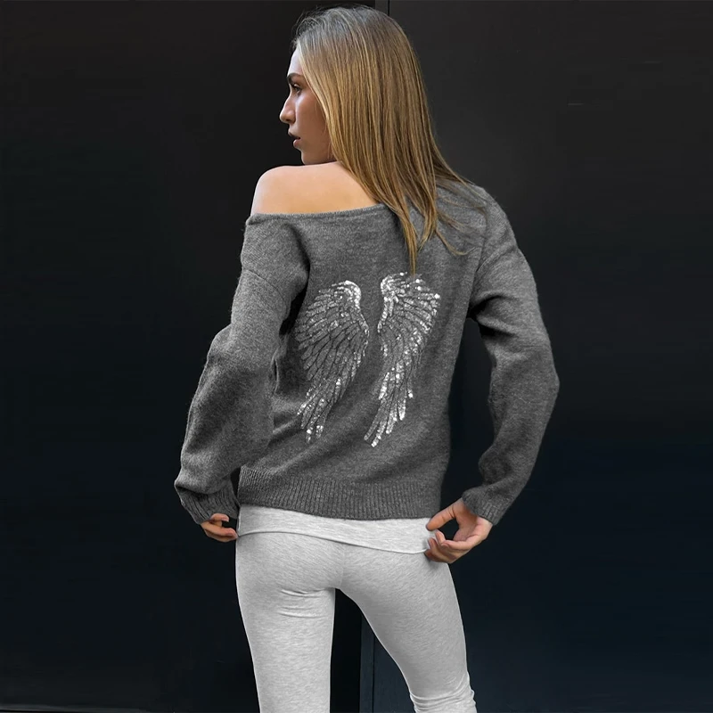 Sequin Angel's Wings Hoodies Women Loose Long Sleeve Pullovers Top Slim Yoga Pant Set 2025 New Casual Lady Two Piece Sets