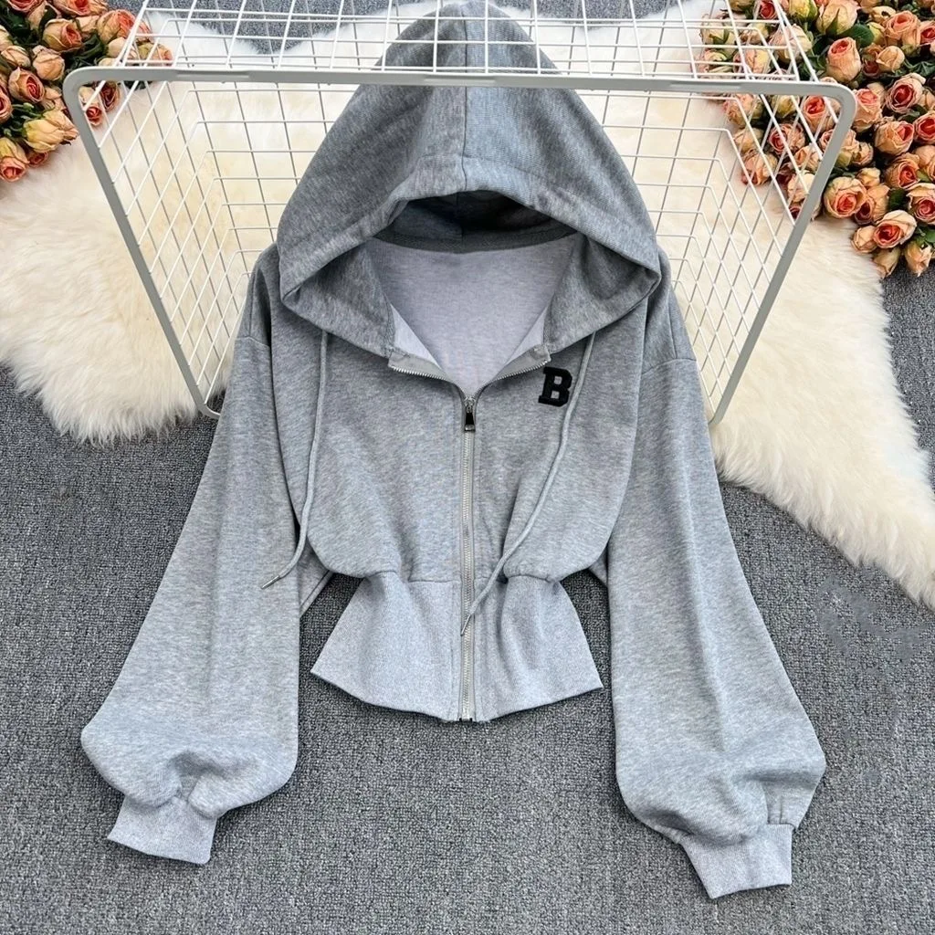 Y2k American Vintage Zip Up Hoodies 2000s Long Sleeve Subculture Hooded Sweatshirt Hot Girl Letter Short Slim Autumn Coat Chic