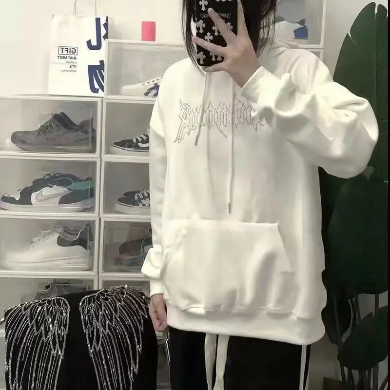 Y2k Japanese Streetwear Loose Woman Tops Kpop Baggy Hooded Sweatshirt for Women Designer Nice Color Outerwears Emo 2000s Hoodies