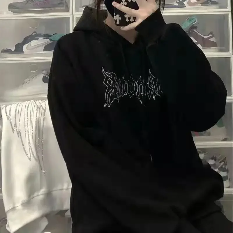 Y2k Japanese Streetwear Loose Woman Tops Kpop Baggy Hooded Sweatshirt for Women Designer Nice Color Outerwears Emo 2000s Hoodies