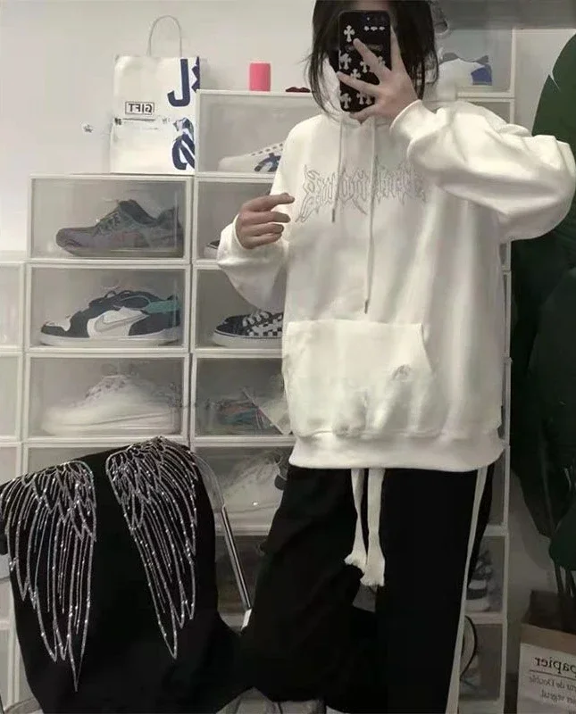 Y2k Japanese Streetwear Loose Woman Tops Kpop Baggy Hooded Sweatshirt for Women Designer Nice Color Outerwears Emo 2000s Hoodies