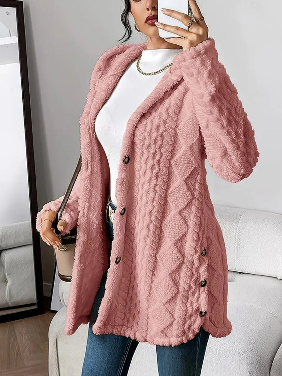 Women's Cardigan Jacket Autumn Winter Hooded Irregular Hem Buttons Fleece Oversized Outerwear Coat Hoodies Sweatshirts