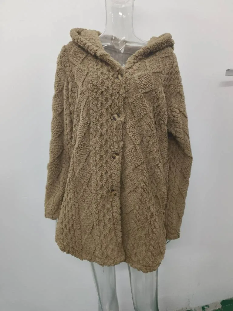 Women's Cardigan Jacket Autumn Winter Hooded Irregular Hem Buttons Fleece Oversized Outerwear Coat Hoodies Sweatshirts