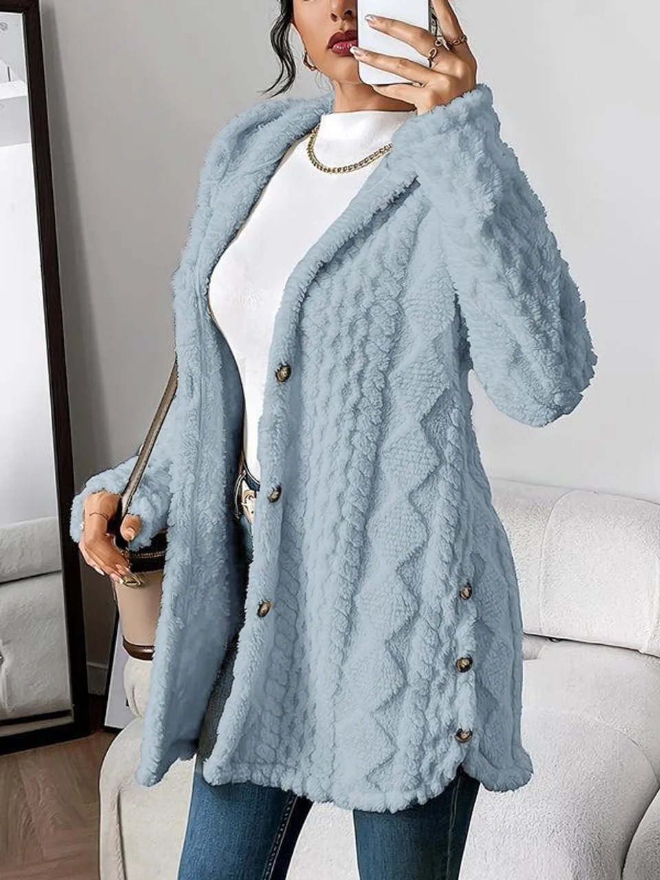 Women's Cardigan Jacket Autumn Winter Hooded Irregular Hem Buttons Fleece Oversized Outerwear Coat Hoodies Sweatshirts
