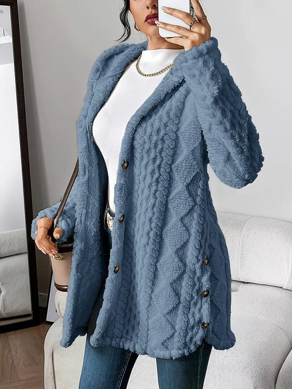 Women's Cardigan Jacket Autumn Winter Hooded Irregular Hem Buttons Fleece Oversized Outerwear Coat Hoodies Sweatshirts