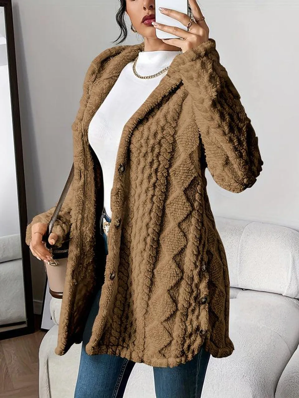 Women's Cardigan Jacket Autumn Winter Hooded Irregular Hem Buttons Fleece Oversized Outerwear Coat Hoodies Sweatshirts