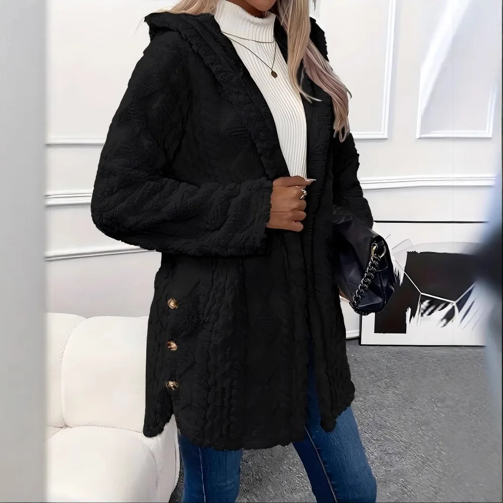 Women's Cardigan Jacket Autumn Winter Hooded Irregular Hem Buttons Fleece Oversized Outerwear Coat Hoodies Sweatshirts