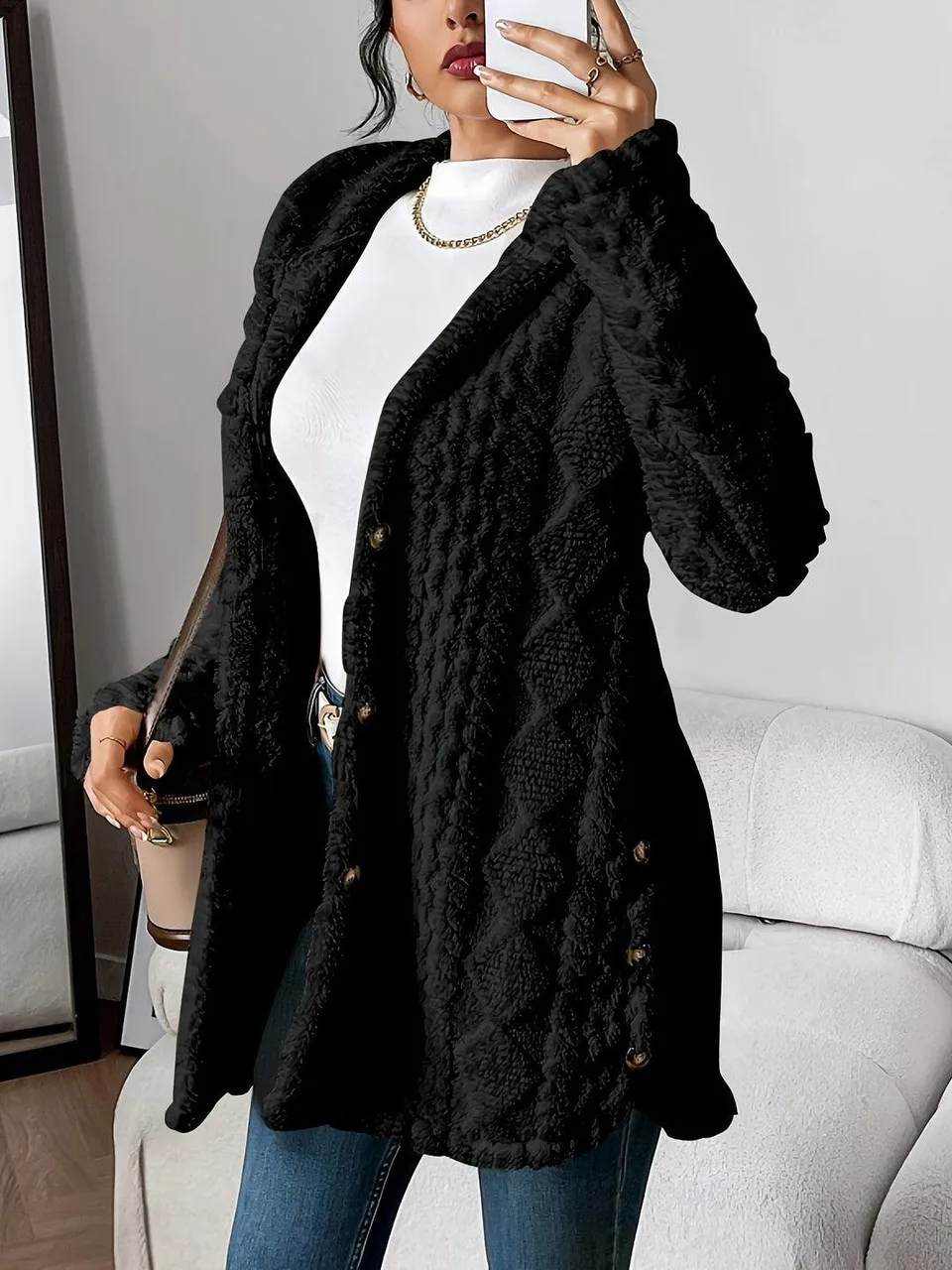 Women's Cardigan Jacket Autumn Winter Hooded Irregular Hem Buttons Fleece Oversized Outerwear Coat Hoodies Sweatshirts