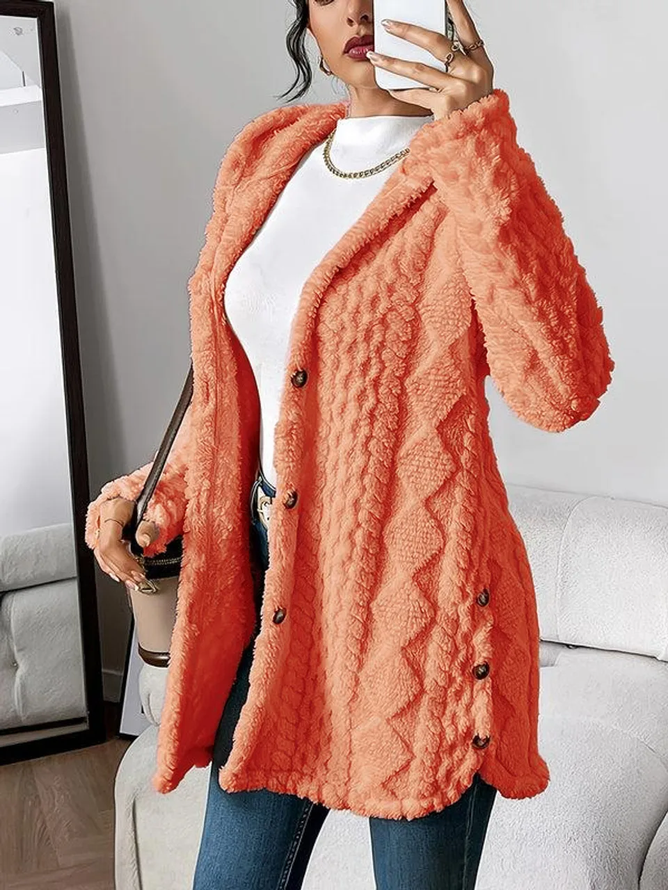 Women's Cardigan Jacket Autumn Winter Hooded Irregular Hem Buttons Fleece Oversized Outerwear Coat Hoodies Sweatshirts